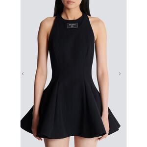 Balmain Black Flared Pleated Mini Dress - Size XS (2)